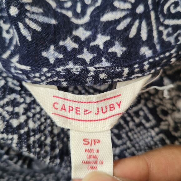 Cape Juby Women Blue Rayon Lace Up Neck Ruffle Abstract Print Chic Romper Size S - Picture 6 of 7